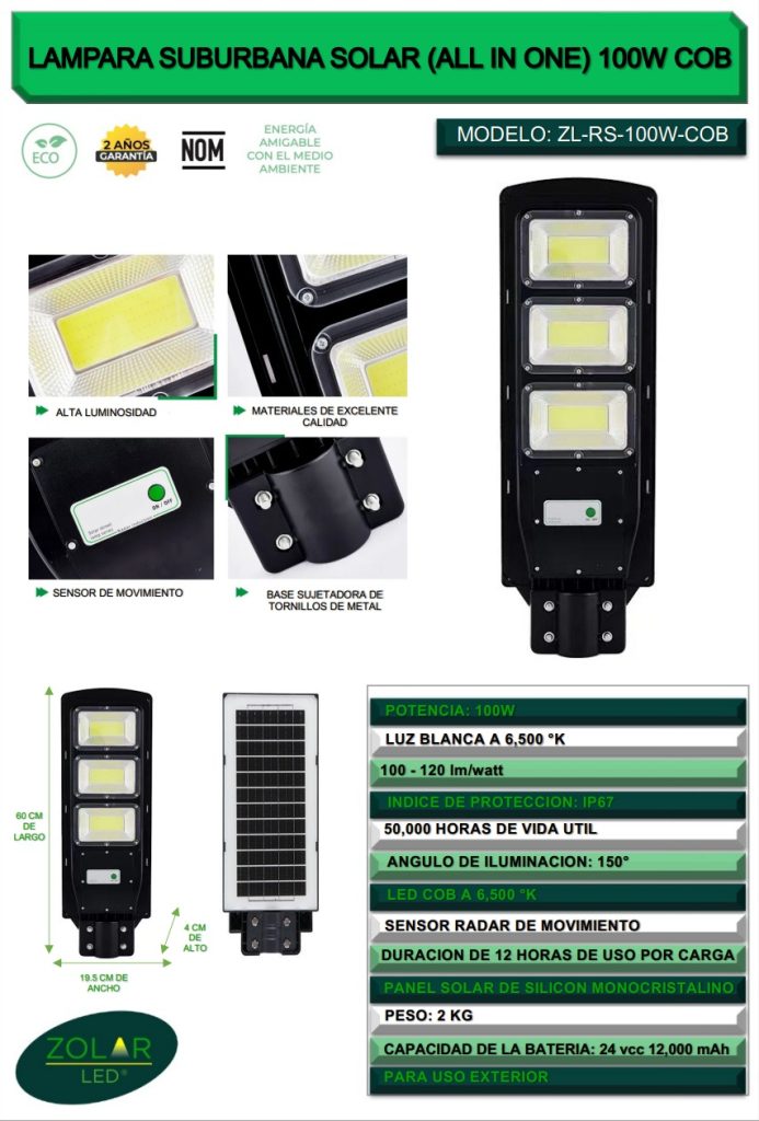 Lampara Suburbana Solar Zl Rs W Cob Le N Iluminaci N